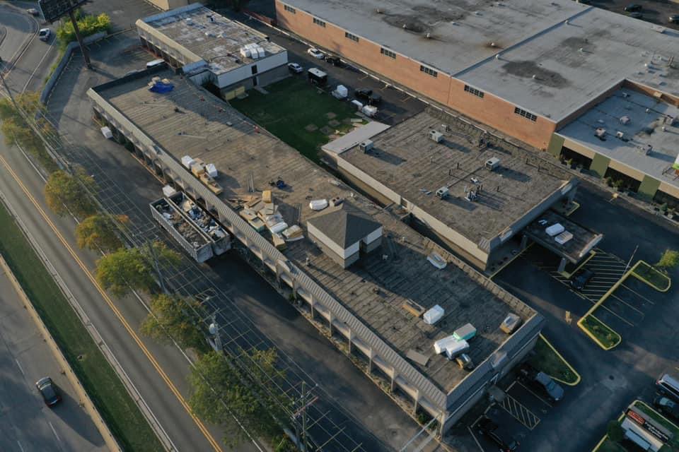 An aerial view of a commercial roof