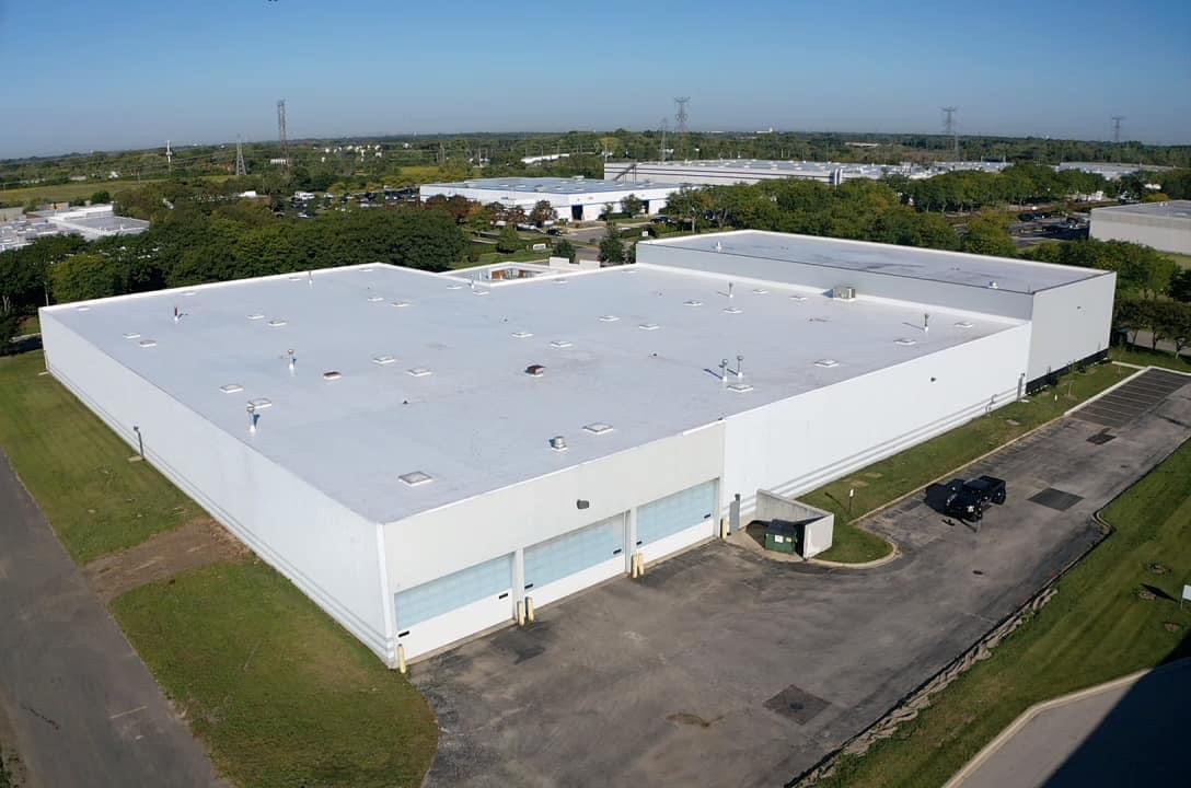 Commercial building with new roof.