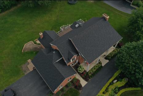 An aerial shot of the roof at a slight angle 