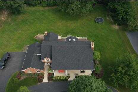 a aerial shot of the roof directly below 