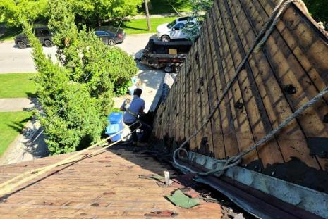 the top corner of the St. Charles project roof 